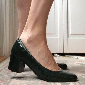 Lanvin Block Heel Patent Green Leather